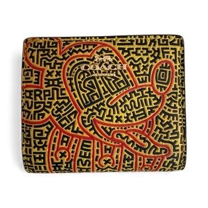 COACH Disney Keith Haring Mickey Mouse Bi fold Wallet Leather C7446 Yellow  Us
